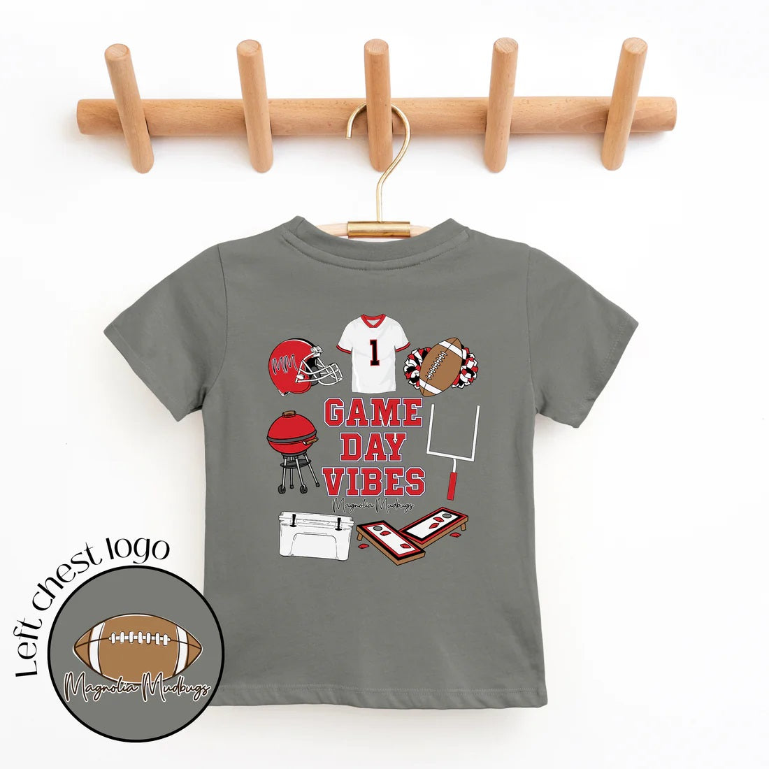 Game Day Vibes Red/Blk Gray Kids Tee