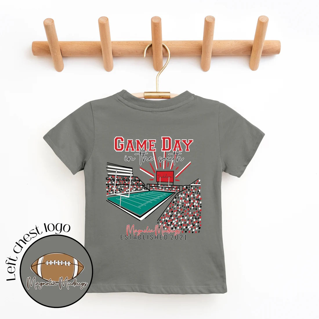 Game Day in the South Red/Blk Gray Kids Tee