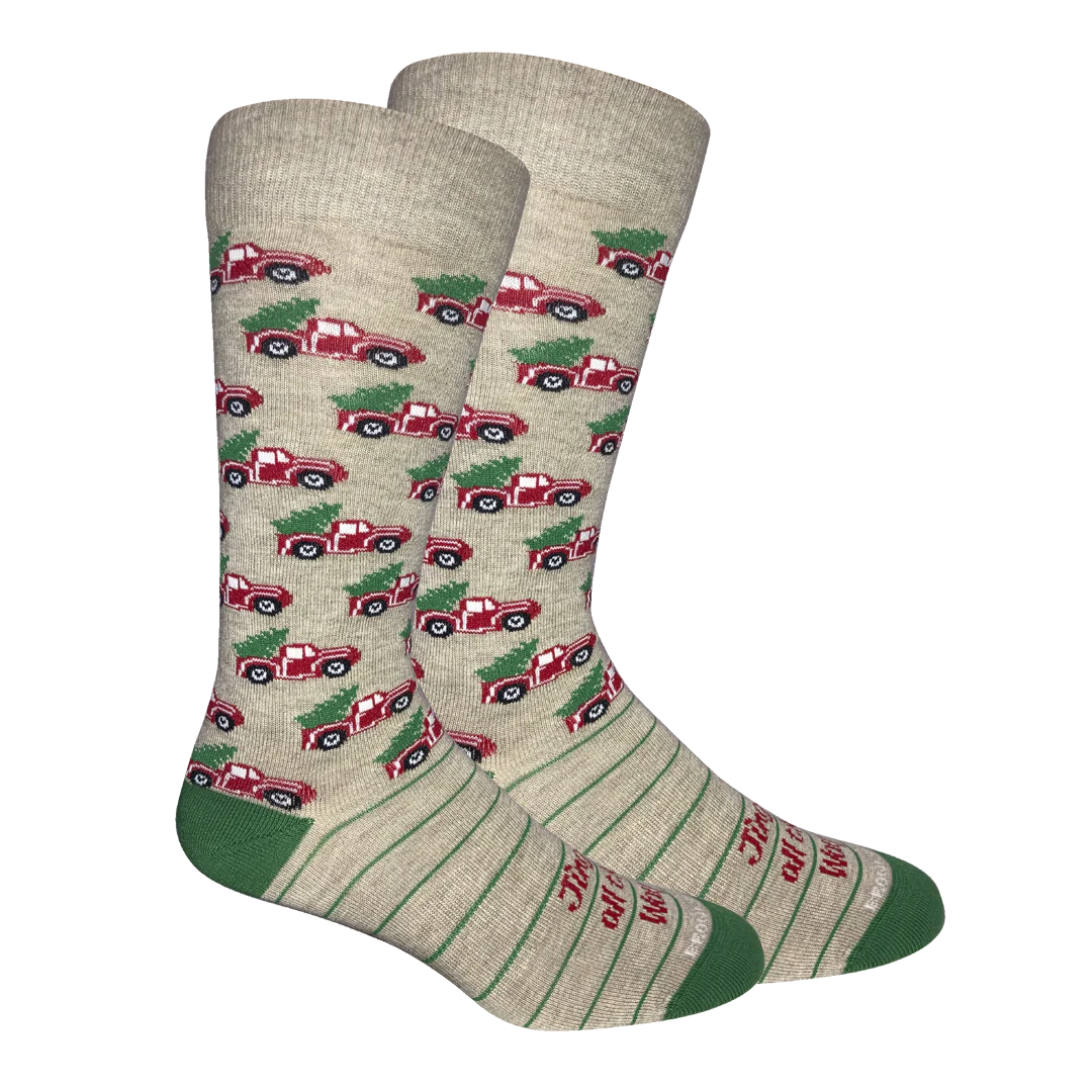 Brown Dog Jingle (Red Truck) Sock-Oatmeal