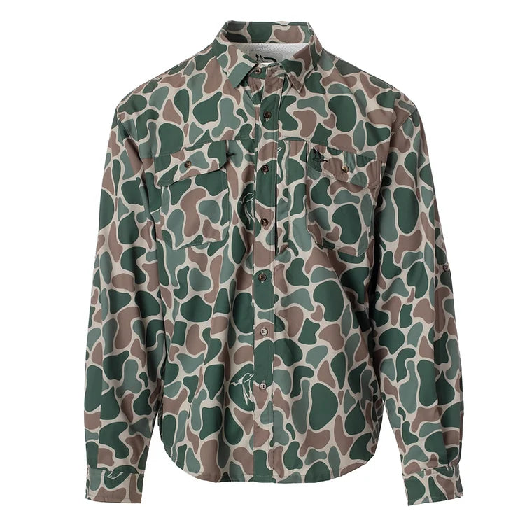 Roost Long Sleeve Button Down- Backwoods Camo