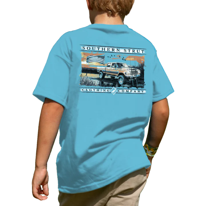 Youth Lake Fishing Tee- Sky Blue
