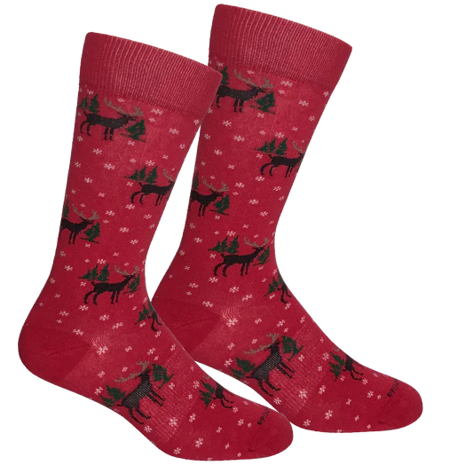 Brown Dog Deer Snowfall Ski Patrol Red Sock