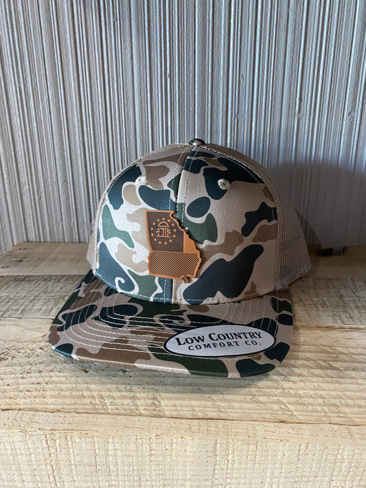 Georgia Flag Leather Patch Hat- Camo