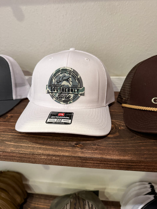 Southernly Lads Camo Leather Patch Hat- White