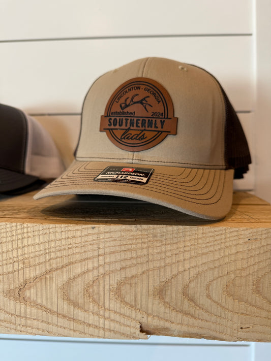 Southernly Lads Leather Patch Hat- Khaki and Brown