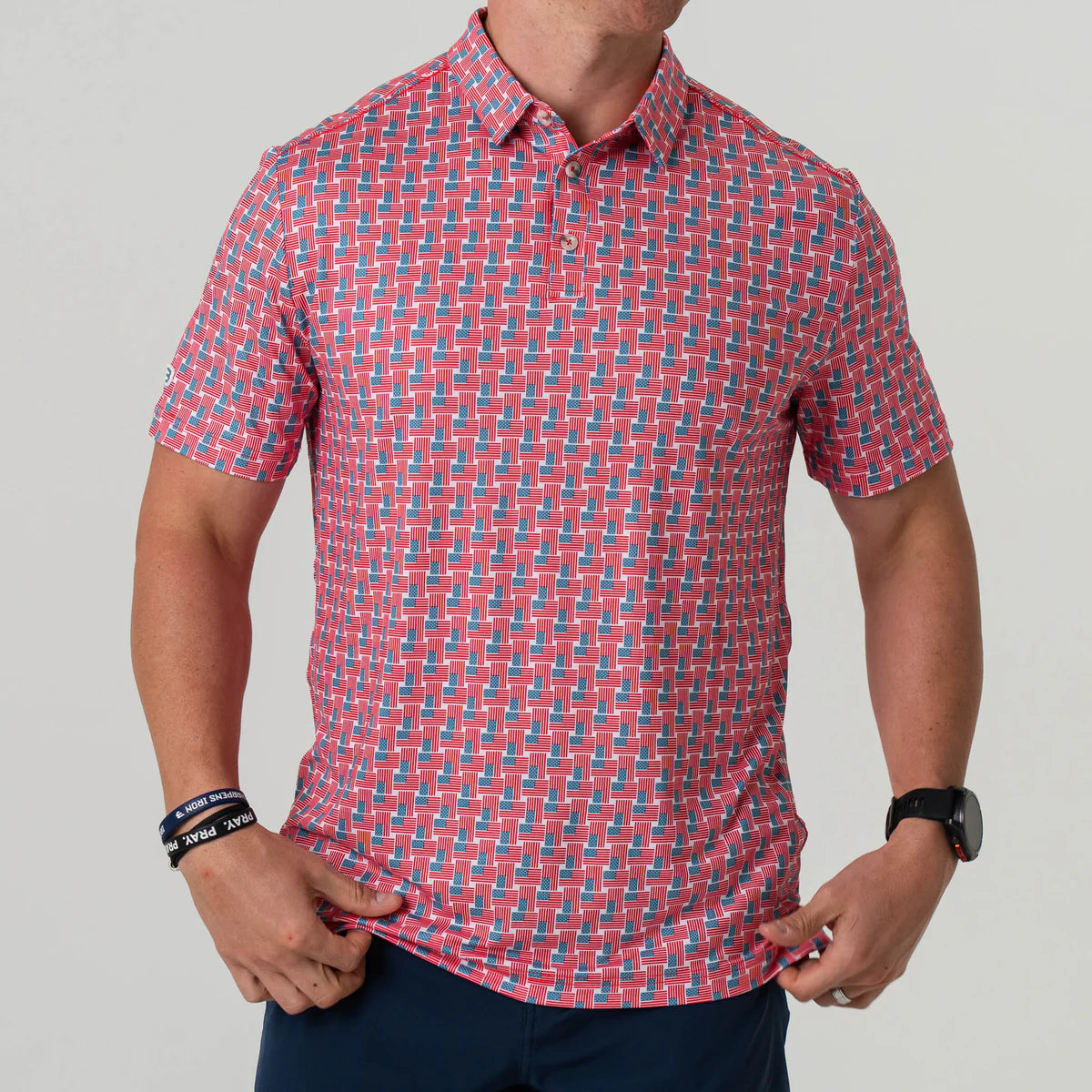 American Flag Print Performance Polo