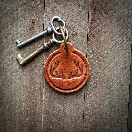 Hunt Antlers Leather Keychain