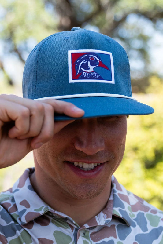 Blue Rope Hat with Wood Duck