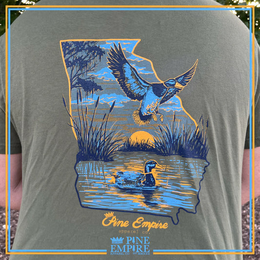 Ducks at Dawn Tee- Hunter Green