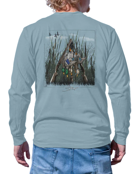 Duck Tripod Long Sleeve Tee- Chambray