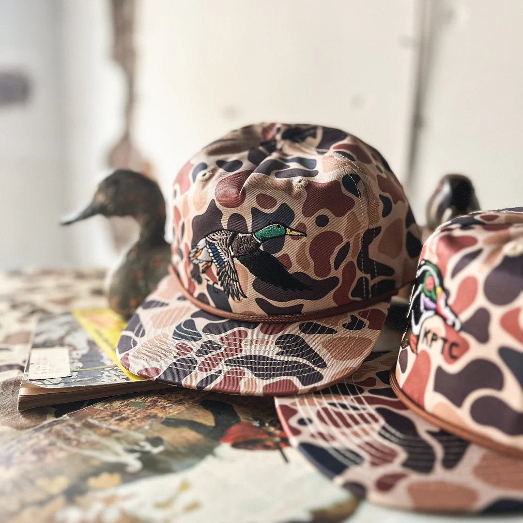 Flying Mallard Rope Hat- Woodland Camo
