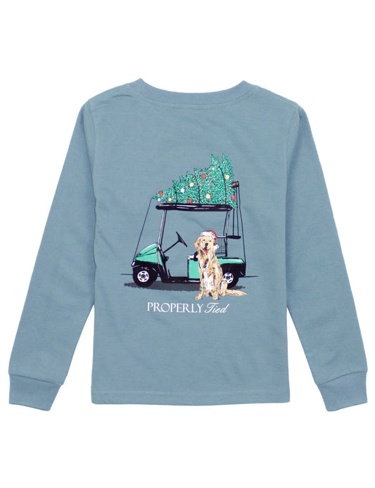 Boys Santa's Caddy LS Tee - Steel Blue