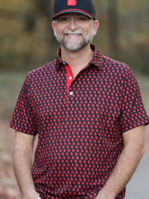 Happy by Rachel Athens Red/Blk Men's Polo