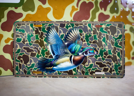Car License Plate Tag- Camo Wood Duck