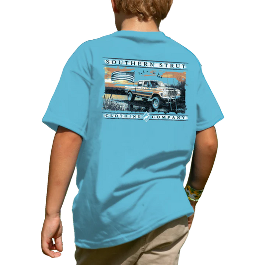 Youth Lake Fishing Tee- Sky Blue